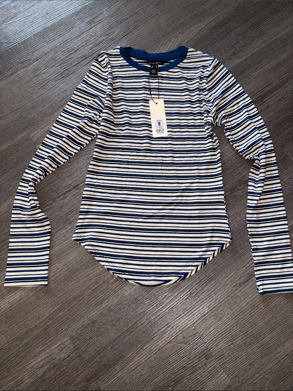 Striped Long-Sleeve Tee in Navy & White